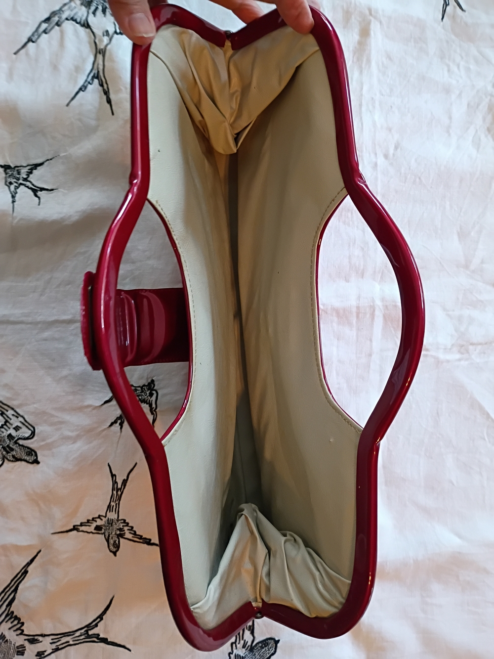 Glossy Red Patent Handle Clutch with Gold-Tone Hardware - Picture 11 of 14